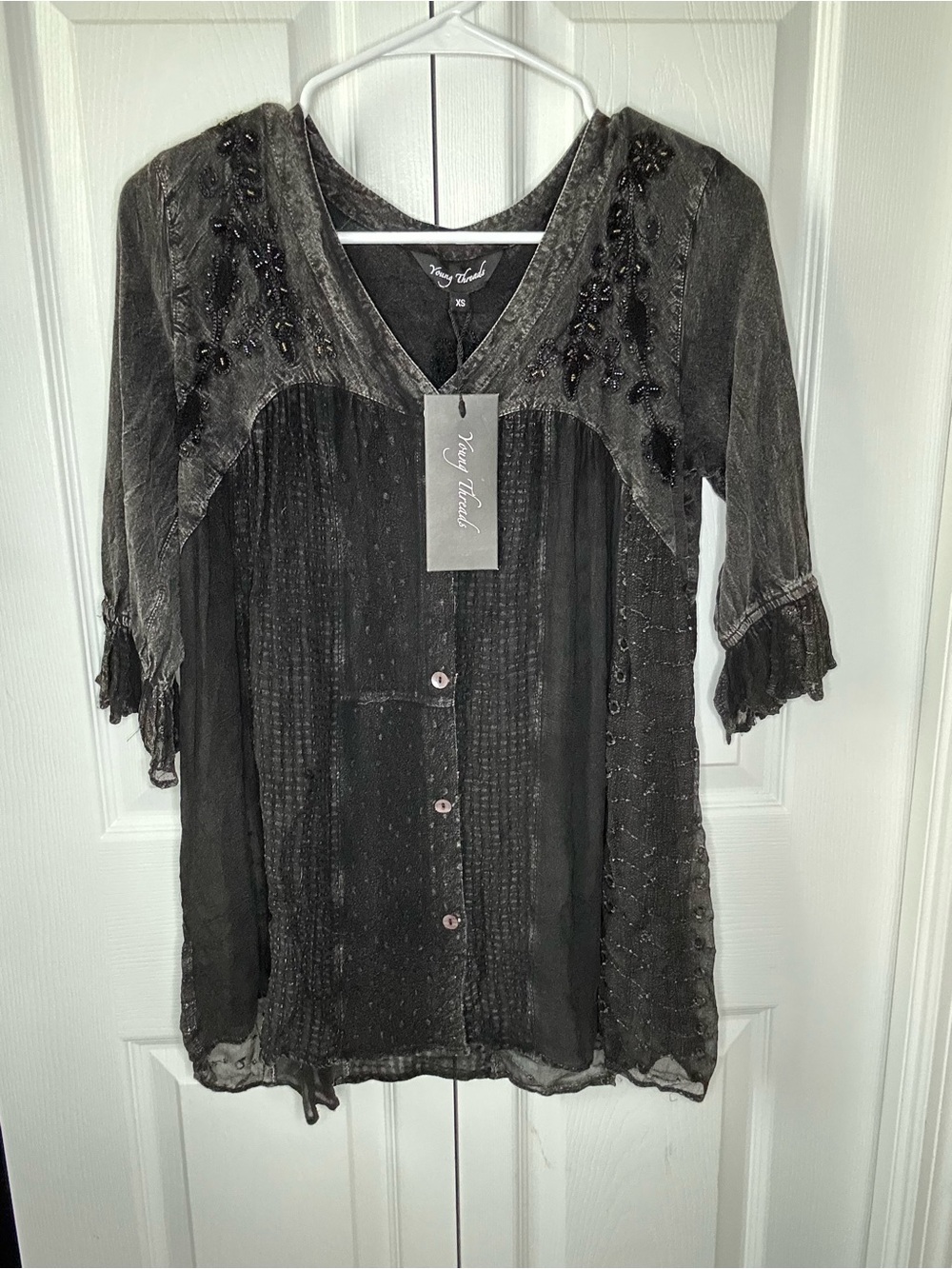 NWT Young Threads Black Embellished V-Neck Tunic Top
